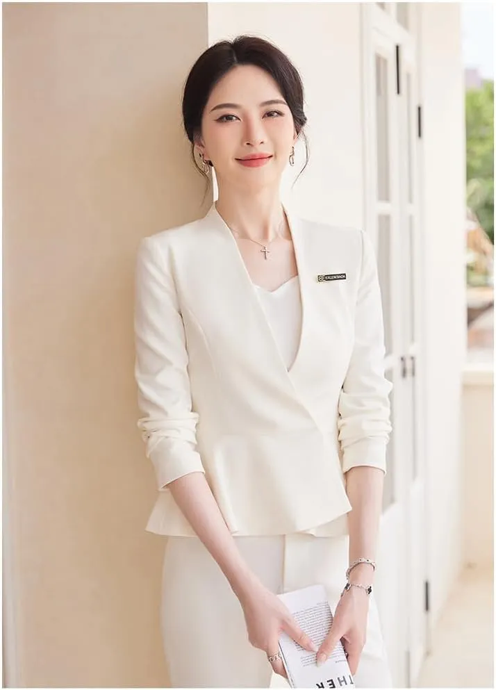 Women's 2-Piece Office Lady Business Suit Set Slim Fit Peplum Jacket & Pants