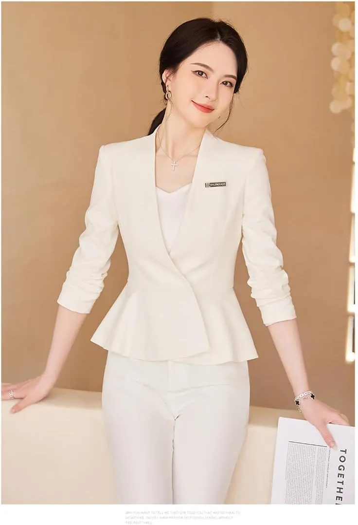 Women's 2-Piece Office Lady Business Suit Set Slim Fit Peplum Jacket & Pants