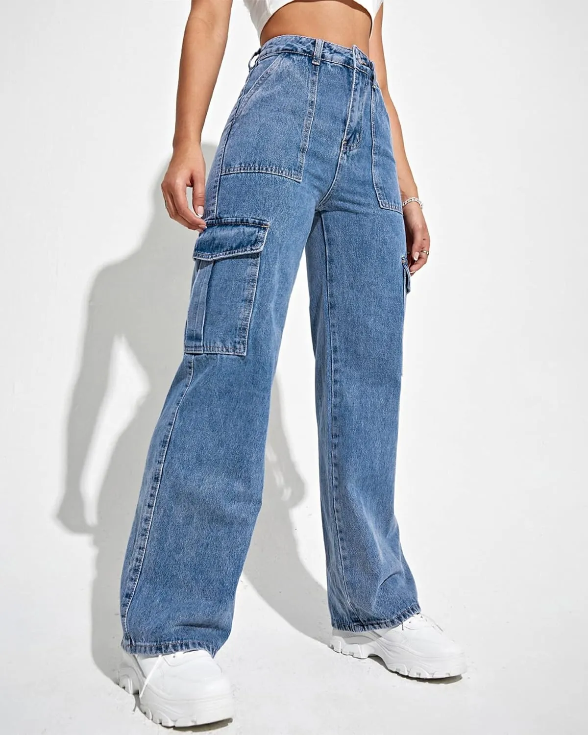 Women's Cargo Pants High Waisted Baggy Cargo Jeans Straight Leg Y2K Streetwear Trousers with 6 Pockets