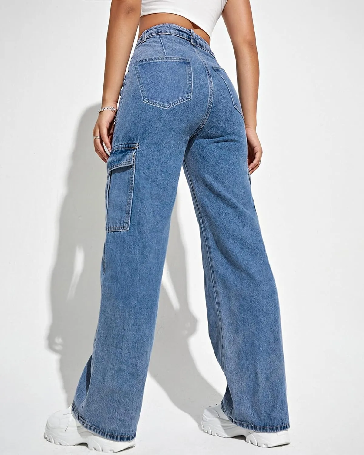 Women's Cargo Pants High Waisted Baggy Cargo Jeans Straight Leg Y2K Streetwear Trousers with 6 Pockets