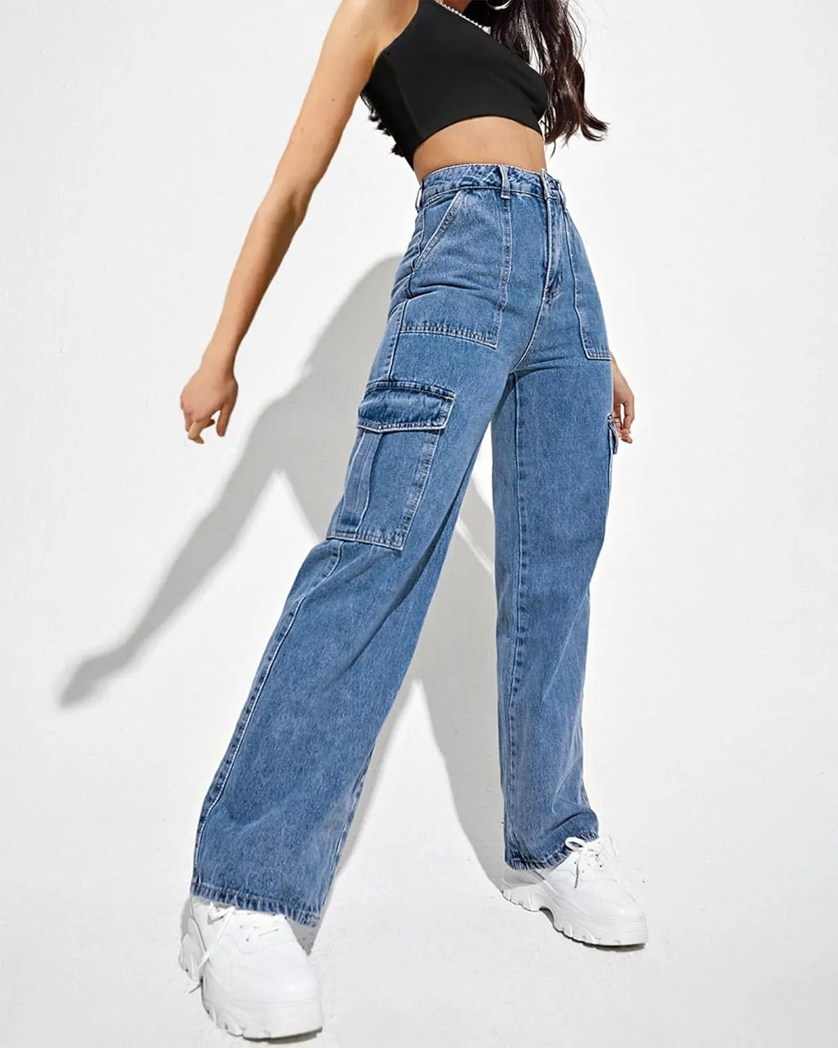 Women's Cargo Pants High Waisted Baggy Cargo Jeans Straight Leg Y2K Streetwear Trousers with 6 Pockets