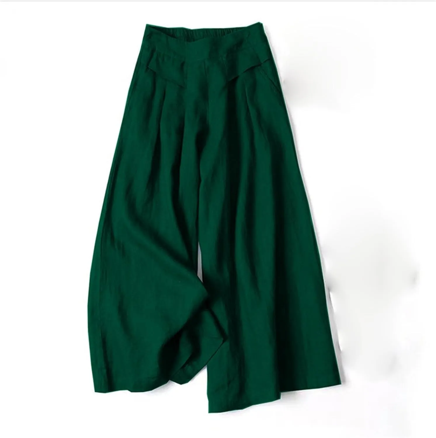 Women's Drawstring Elastic Waist Linen Blend Pants Loose Fit Palazzo Pants Beach Wide Leg Trouser with Pockets