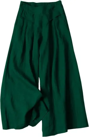 Women's Drawstring Elastic Waist Linen Blend Pants Loose Fit Palazzo Pants Beach Wide Leg Trouser with Pockets