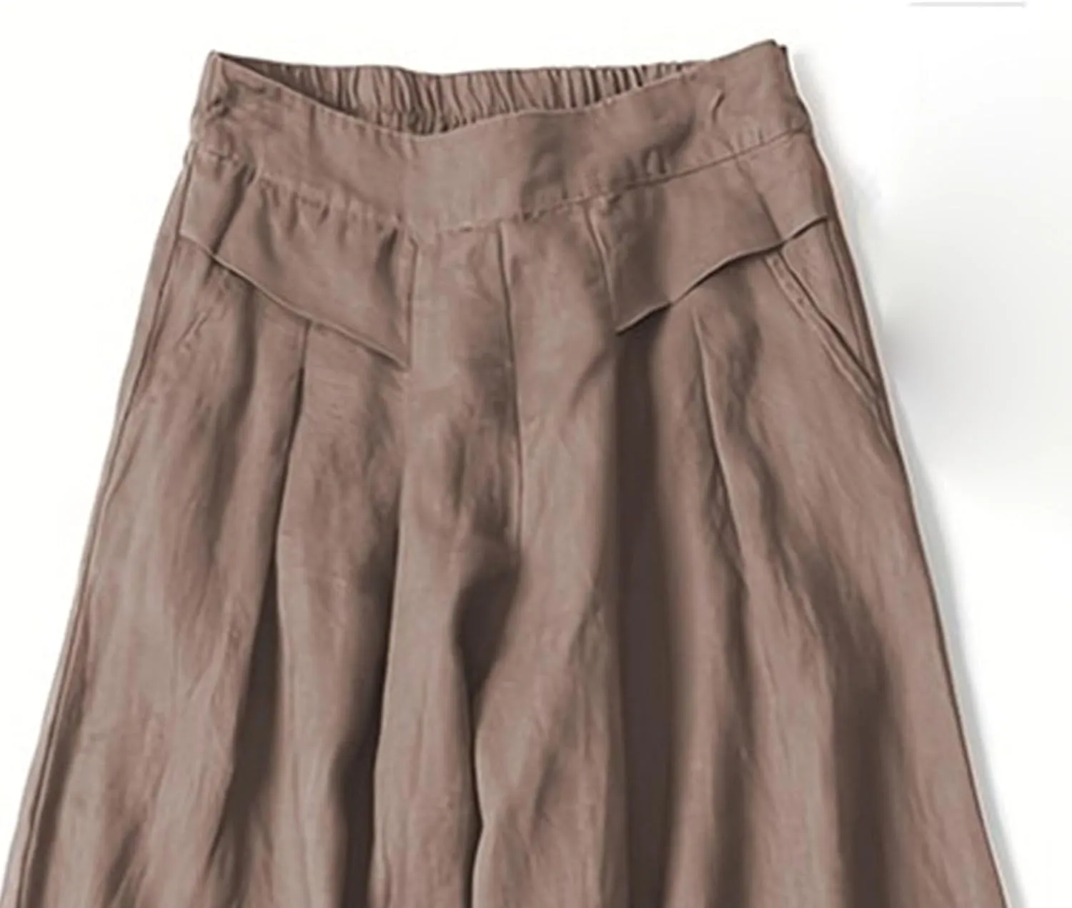Women's Drawstring Elastic Waist Linen Blend Pants Loose Fit Palazzo Pants Beach Wide Leg Trouser with Pockets