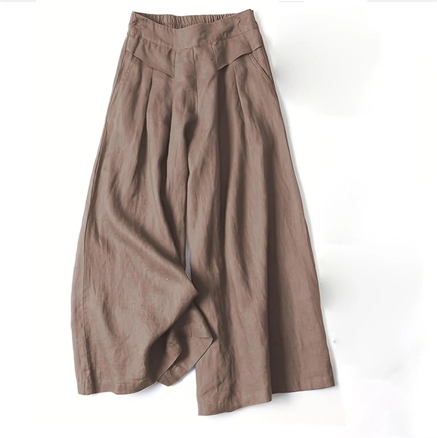 Women's Drawstring Elastic Waist Linen Blend Pants Loose Fit Palazzo Pants Beach Wide Leg Trouser with Pockets