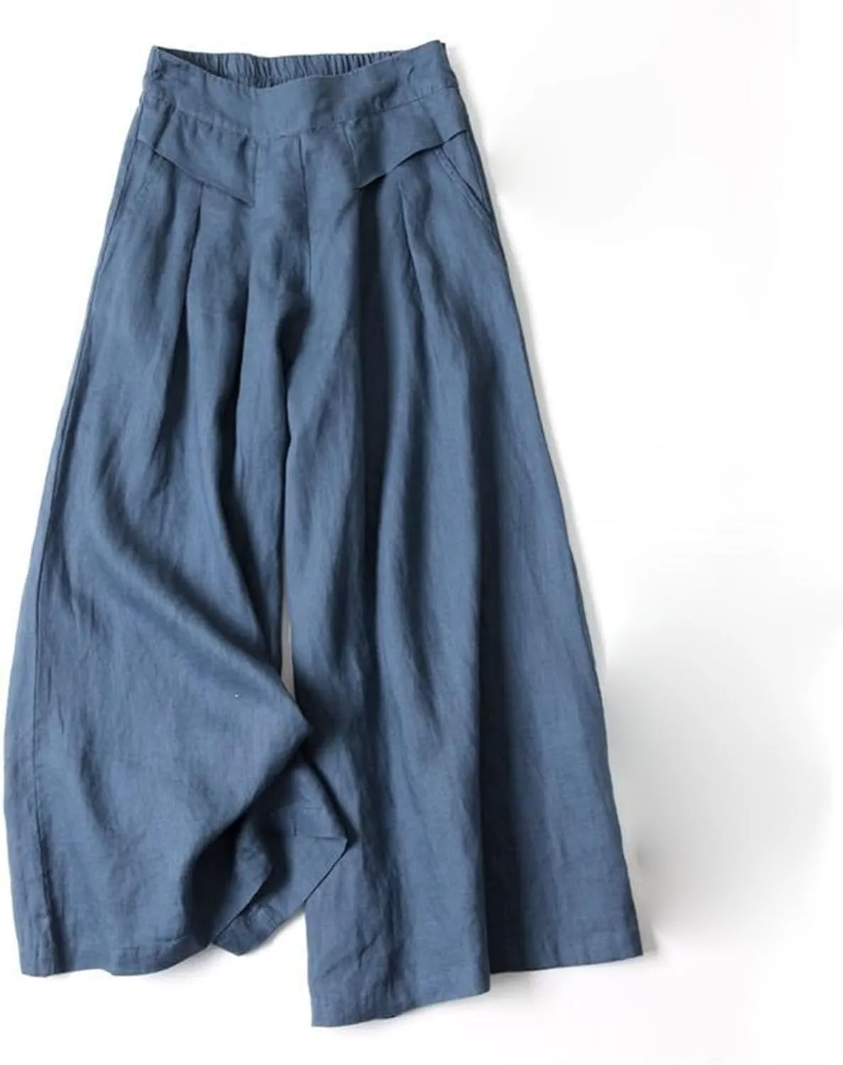 Women's Drawstring Elastic Waist Linen Blend Pants Loose Fit Palazzo Pants Beach Wide Leg Trouser with Pockets