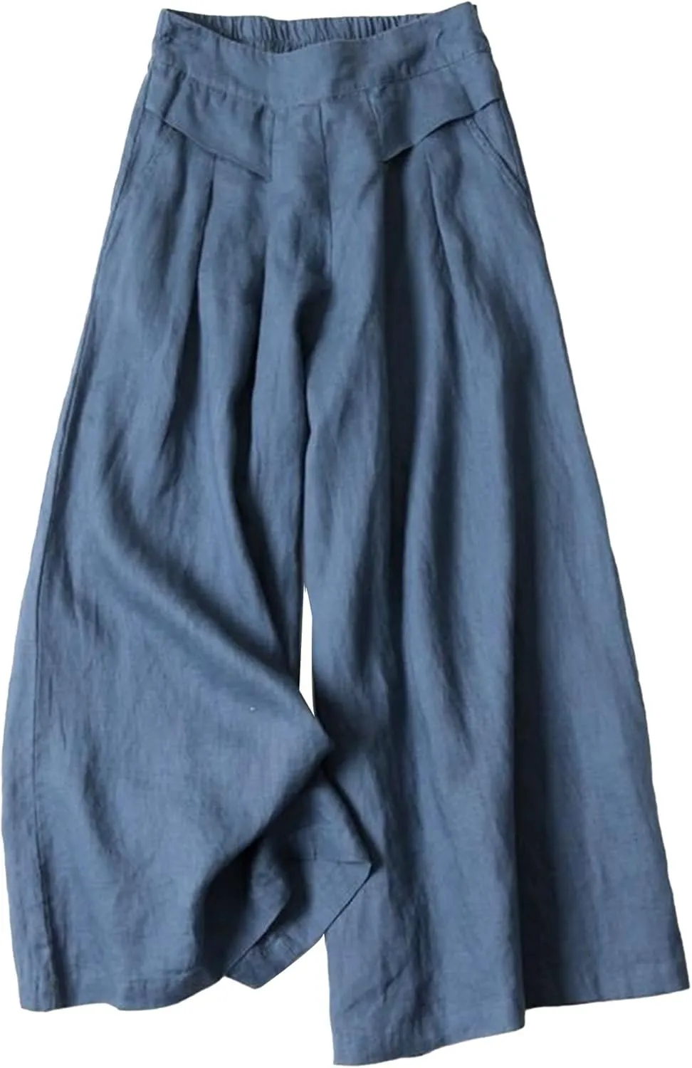 Women's Drawstring Elastic Waist Linen Blend Pants Loose Fit Palazzo Pants Beach Wide Leg Trouser with Pockets