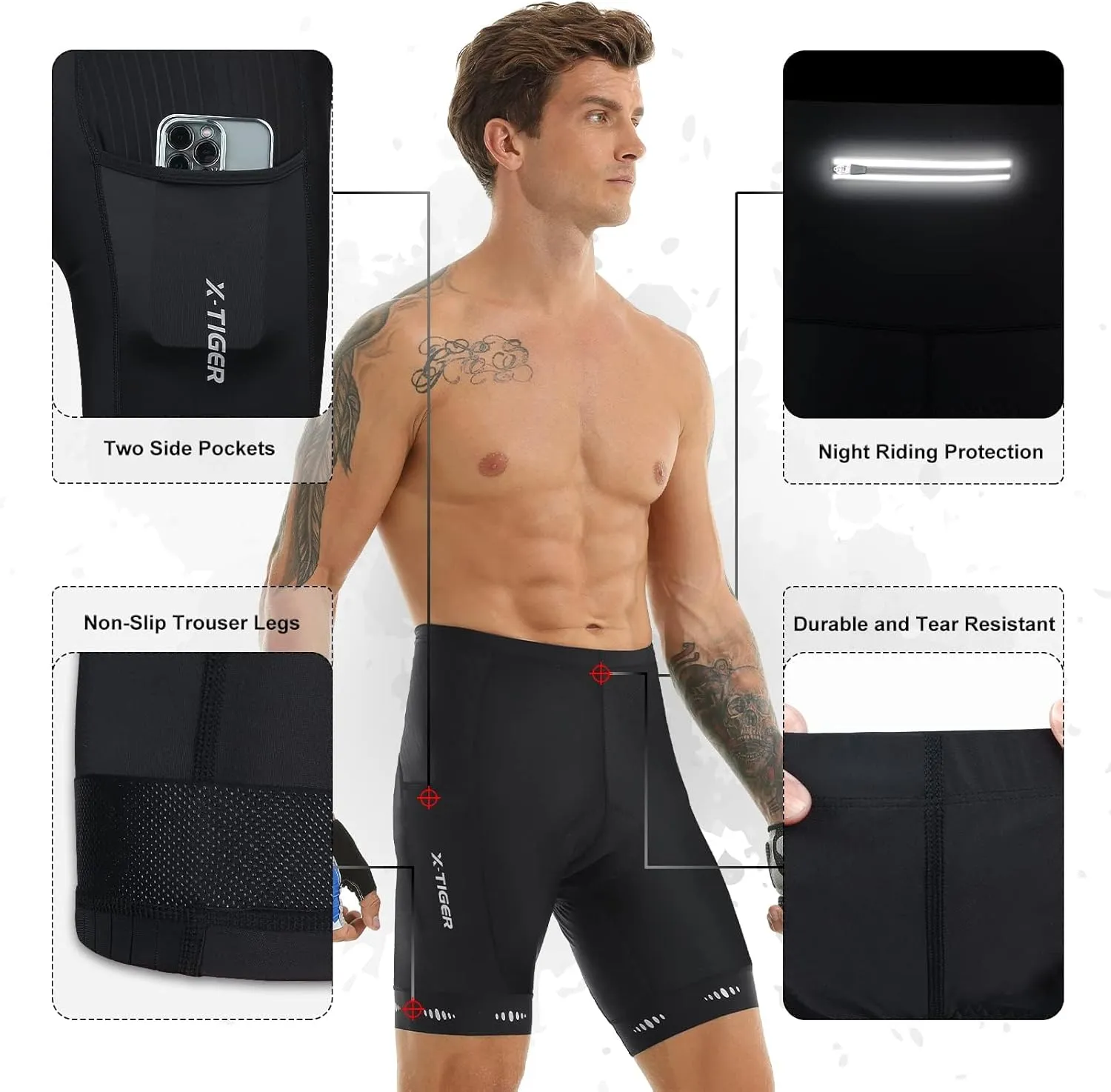 X-TIGER Men's Cycling Shorts with Back Pocket,5D Gel Padded Bike Shorts for Men,Mountain Road Biking Riding Half Pants Tights