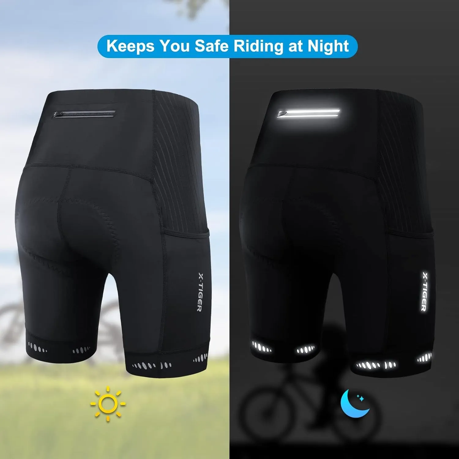 X-TIGER Men's Cycling Shorts with Back Pocket,5D Gel Padded Bike Shorts for Men,Mountain Road Biking Riding Half Pants Tights