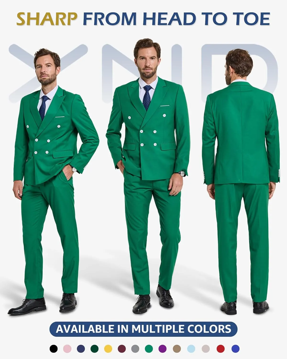 YND Men's Slim Fit 3 Piece Suit with Stretch Fabric, One Button Solid Blazer Vest Pants, Party Wedding Dress with Tie
